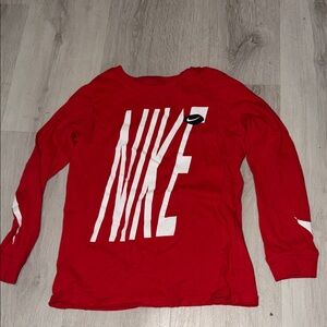 Nike boys Red Long Sleeve Tee with White Logo